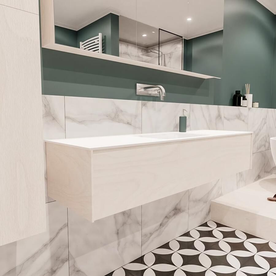 Zaro Lush onderkast 150cm in kleur UNDERLAYMENT met 1 lade Push tot open geschikt voor gecentreerde wastafel. Compleet met solid surface wastafel cloud M35216met 0 kraangat(en) - Foto 4