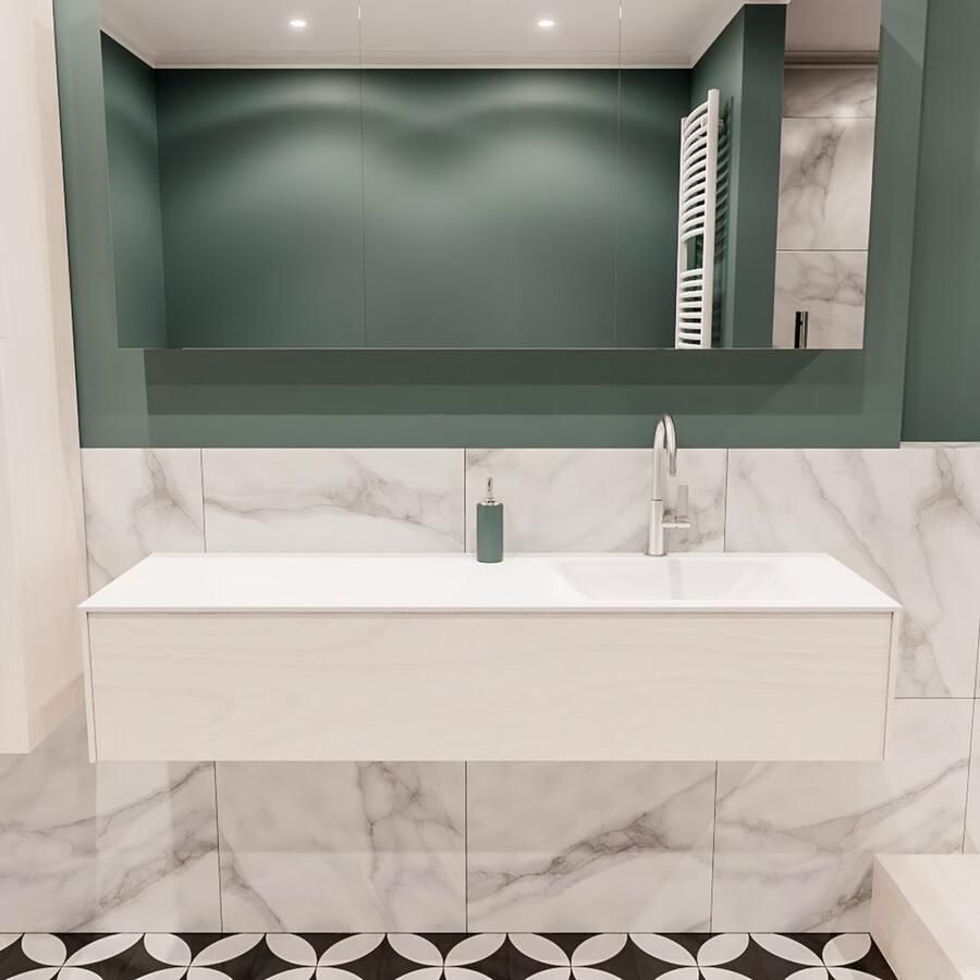 Zaro Lush onderkast 150cm in kleur UNDERLAYMENT met 1 lade Push tot open geschikt voor rechtse wastafel. Compleet met solid surface wastafel cloud M35218met 1 kraangat(en) - Foto 2