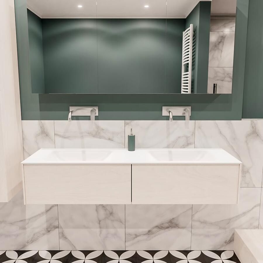 Zaro Lush onderkast 150cm in kleur UNDERLAYMENT met 2 lades Push tot open geschikt voor dubbele wastafel. Compleet met solid surface wastafel cloud M35219met 0 kraangat(en) - Foto 2