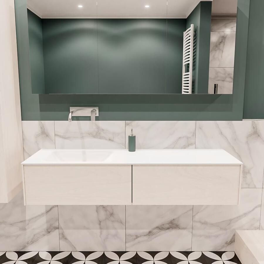 Zaro Lush onderkast 150cm in kleur UNDERLAYMENT met 2 lades Push tot open geschikt voor linkse wastafel. Compleet met solid surface wastafel cloud M35217met 0 kraangat(en) - Foto 2