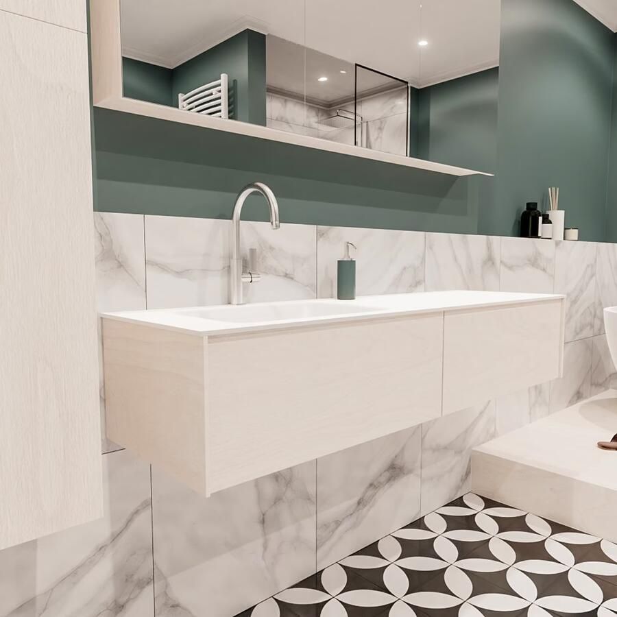 Zaro Lush onderkast 150cm in kleur UNDERLAYMENT met 2 lades Push tot open geschikt voor linkse wastafel. Compleet met solid surface wastafel cloud M35217met 1 kraangat(en) - Foto 4