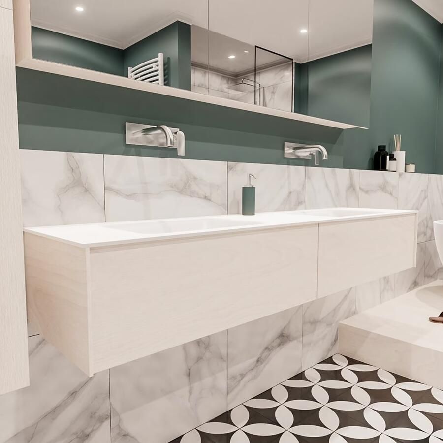 Zaro Lush onderkast 180cm in kleur UNDERLAYMENT met 2 lades Push tot open geschikt voor dubbele wastafel. Compleet met solid surface wastafel cloud M63023met 0 kraangat(en) - Foto 4