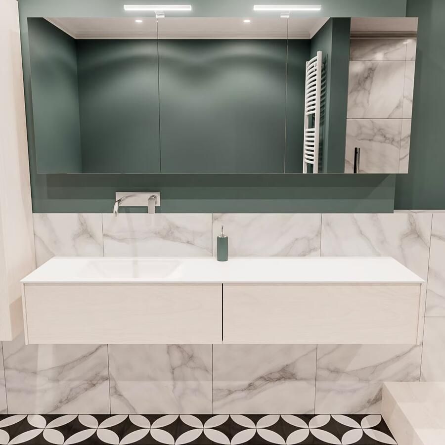 Zaro Lush onderkast 180cm in kleur UNDERLAYMENT met 2 lades Push tot open geschikt voor linkse wastafel. Compleet met solid surface wastafel cloud M63021met 0 kraangat(en) - Foto 2