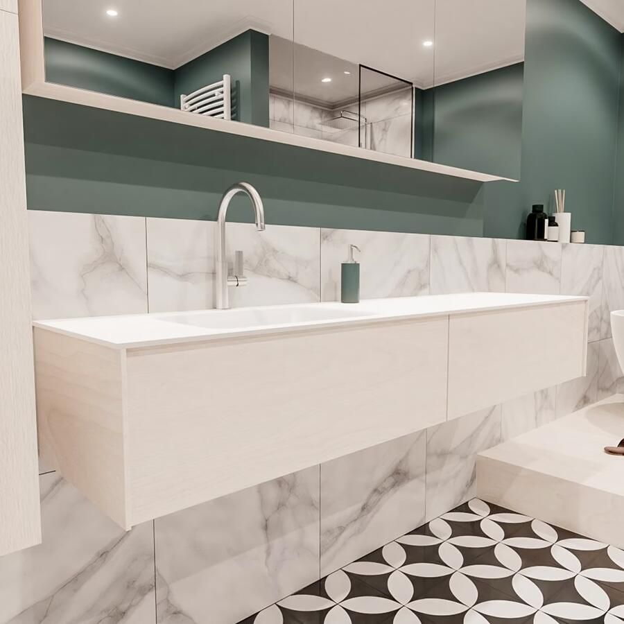 Zaro Lush onderkast 180cm in kleur UNDERLAYMENT met 2 lades Push tot open geschikt voor linkse wastafel. Compleet met solid surface wastafel cloud M63021met 1 kraangat(en) - Foto 4