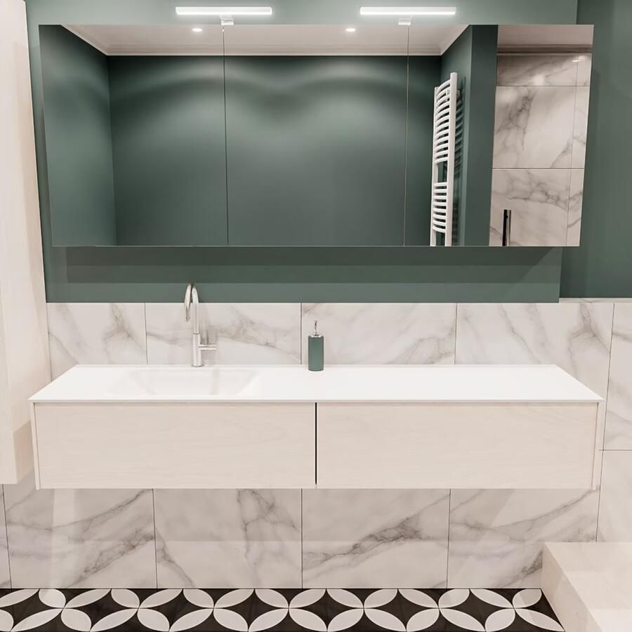 Zaro Lush onderkast 180cm in kleur UNDERLAYMENT met 2 lades Push tot open geschikt voor linkse wastafel. Compleet met solid surface wastafel cloud M63021met 1 kraangat(en) - Foto 2