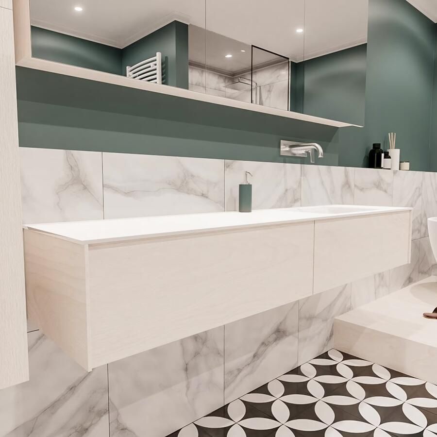 Zaro Lush onderkast 180cm in kleur UNDERLAYMENT met 2 lades Push tot open geschikt voor rechtse wastafel. Compleet met solid surface wastafel cloud M63022met 0 kraangat(en) - Foto 4
