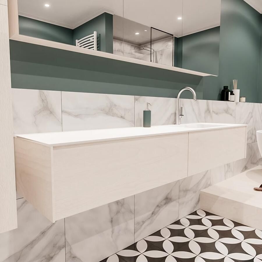 Zaro Lush onderkast 180cm in kleur UNDERLAYMENT met 2 lades Push tot open geschikt voor rechtse wastafel. Compleet met solid surface wastafel cloud M63022met 1 kraangat(en) - Foto 4