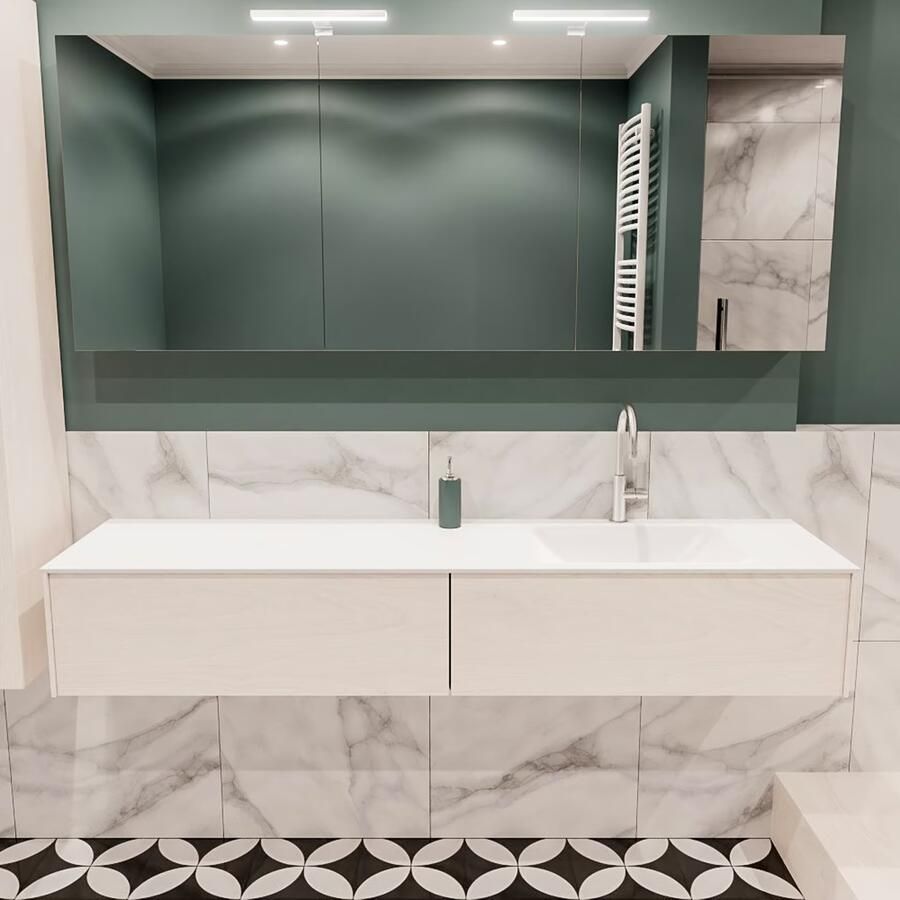 Zaro Lush onderkast 180cm in kleur UNDERLAYMENT met 2 lades Push tot open geschikt voor rechtse wastafel. Compleet met solid surface wastafel cloud M63022met 1 kraangat(en) - Foto 2