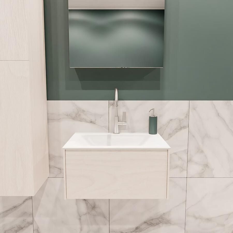 Zaro Lush onderkast 60cm in kleur UNDERLAYMENT met 1 lade Push tot open geschikt voor gecentreerde wastafel. Compleet met solid surface wastafel cloud M35111met 1 kraangat(en) - Foto 2