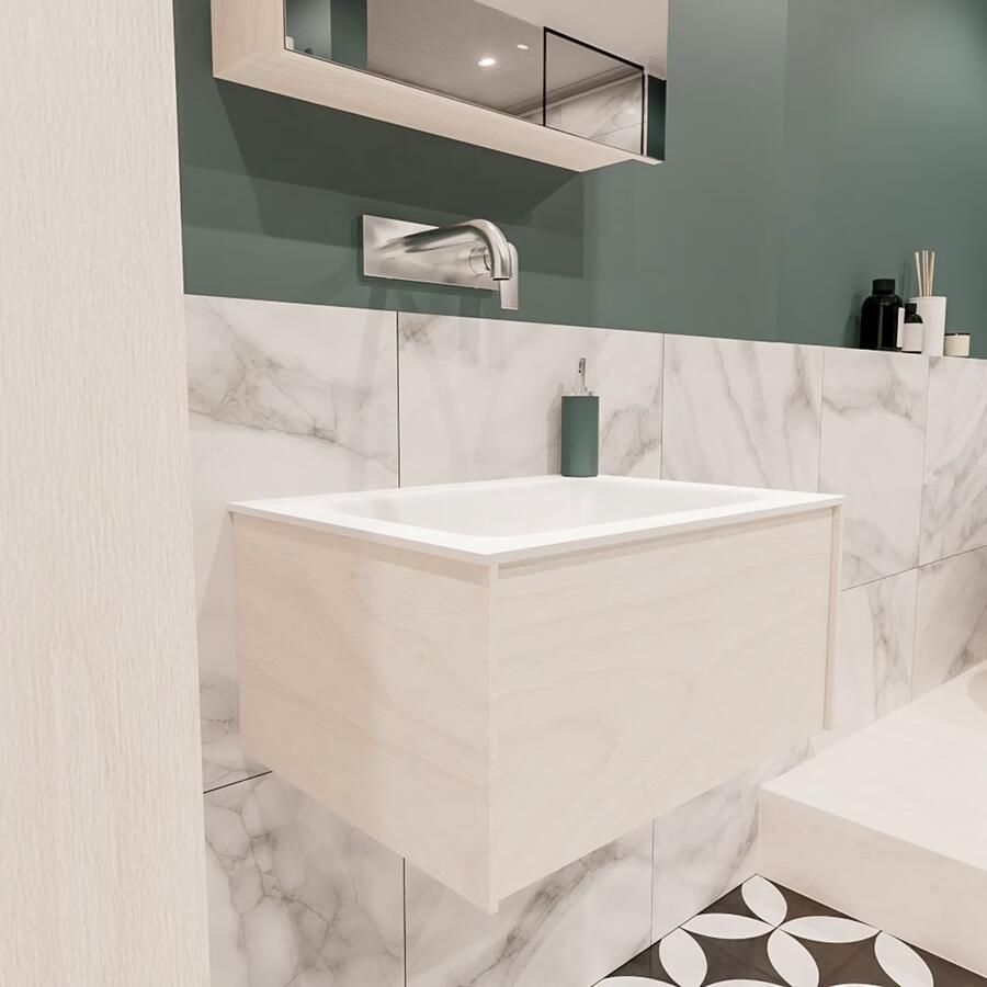 Zaro Lush onderkast 60cm in kleur UNDERLAYMENT met 1 lade Push tot open geschikt voor gecentreerde wastafel. Compleet met solid surface wastafel cloud M35111met 0 kraangat(en) - Foto 4