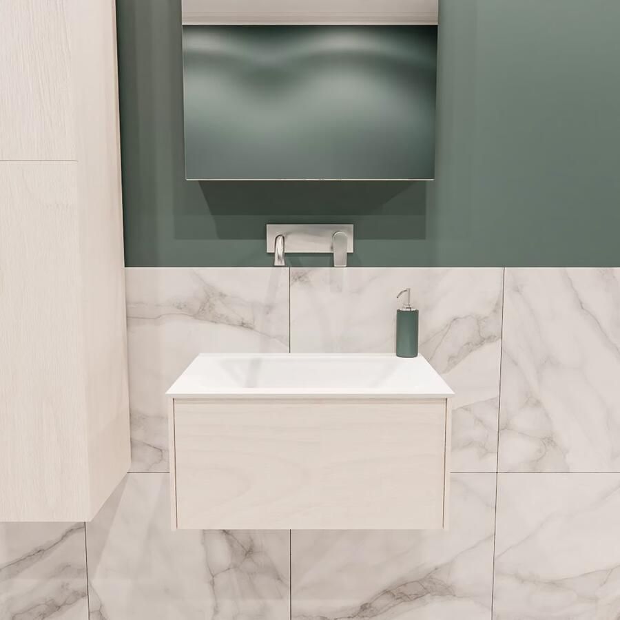 Zaro Lush onderkast 60cm in kleur UNDERLAYMENT met 1 lade Push tot open geschikt voor gecentreerde wastafel. Compleet met solid surface wastafel cloud M35111met 0 kraangat(en) - Foto 2