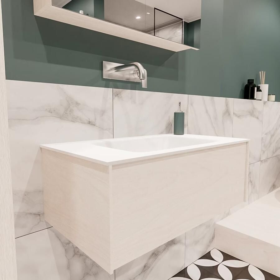 Zaro Lush onderkast 80cm in kleur UNDERLAYMENT met 1 lade Push tot open geschikt voor gecentreerde wastafel. Compleet met solid surface wastafel cloud M35117met 0 kraangat(en) - Foto 4