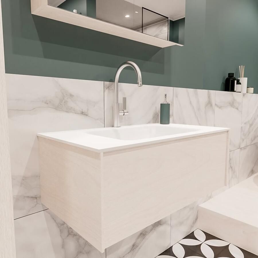 Zaro Lush onderkast 80cm in kleur UNDERLAYMENT met 1 lade Push tot open geschikt voor gecentreerde wastafel. Compleet met solid surface wastafel cloud M35117met 1 kraangat(en) - Foto 2