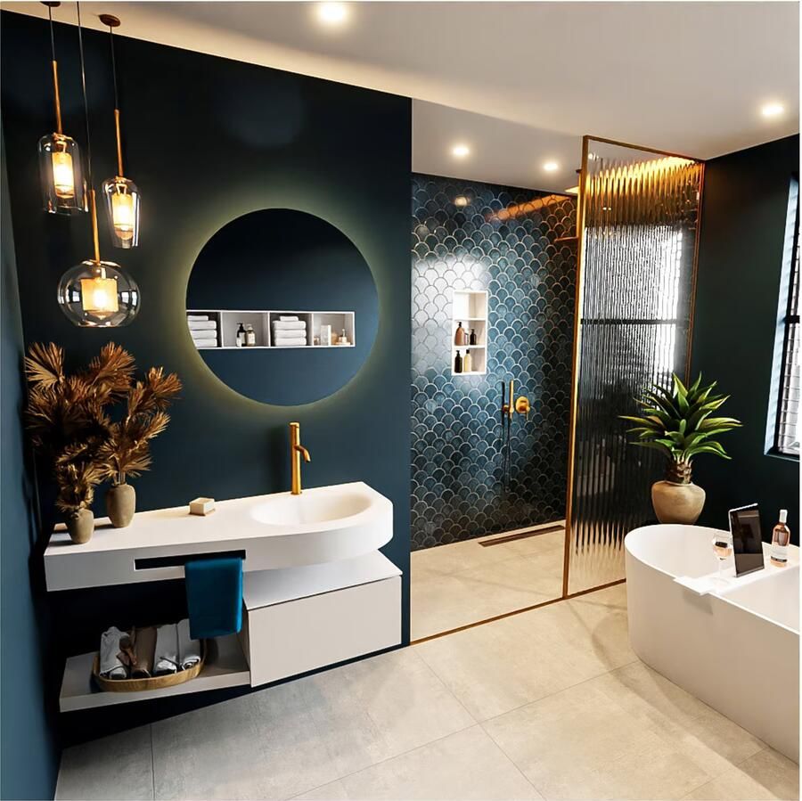 Mondiaz RIVA badmeubelsets 120x50x30cm 1 lade MDF Linen mat push to open 1 kraangat 1 wasbak rechts Talc solid surface RIVA10024 - Foto 5