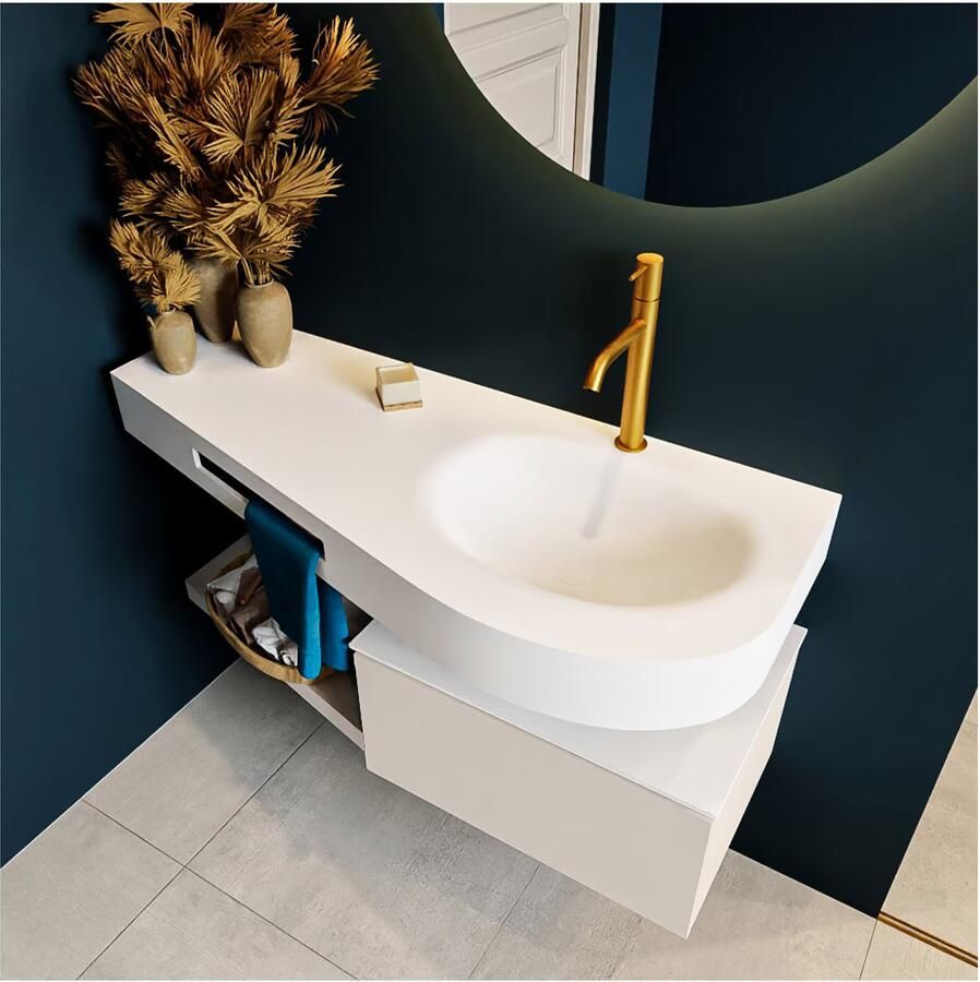 Mondiaz RIVA badmeubelsets 120x50x30cm 1 lade MDF Linen mat push to open 1 kraangat 1 wasbak rechts Talc solid surface RIVA10024 - Foto 3