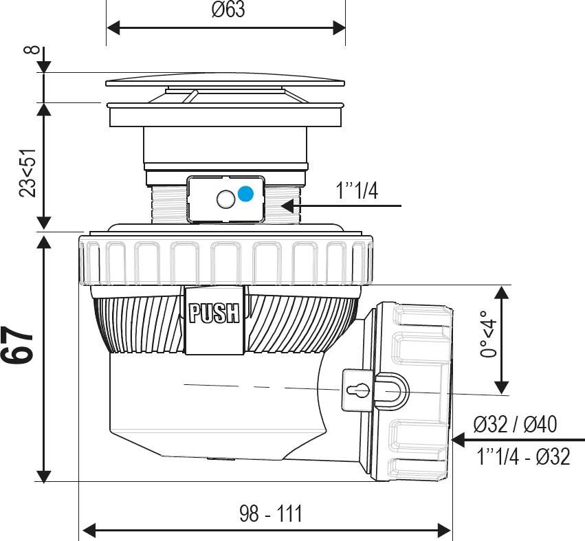 Mondiaz Speciaal Ruimtebesparend sifon met clickwaste Easy | 5 4" | Solid Surface | Black Messing