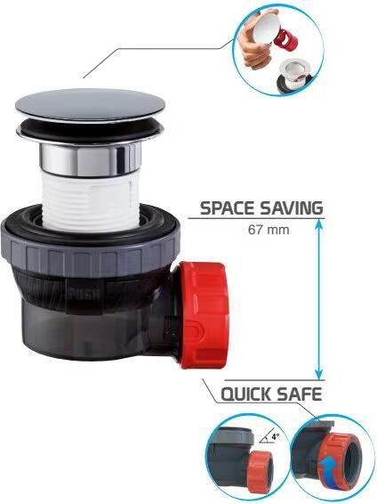 Mondiaz Speciaal Ruimtebesparend sifon met clickwaste Easy | 5 4" | Solid Surface | Chroom Messing - Foto 2