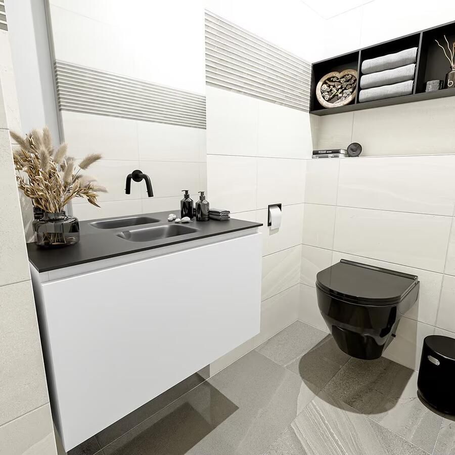 Mondiaz OLAN Toiletmeubel 80x30x40cm met 0 kraangaten 1 lades talc mat Wastafel Lex midden Solid Surface Zwart FK75342765 - Foto 3