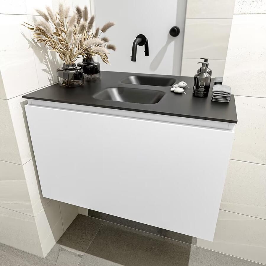 Mondiaz OLAN Toiletmeubel 80x30x40cm met 0 kraangaten 1 lades talc mat Wastafel Lex midden Solid Surface Zwart FK75342765 - Foto 2