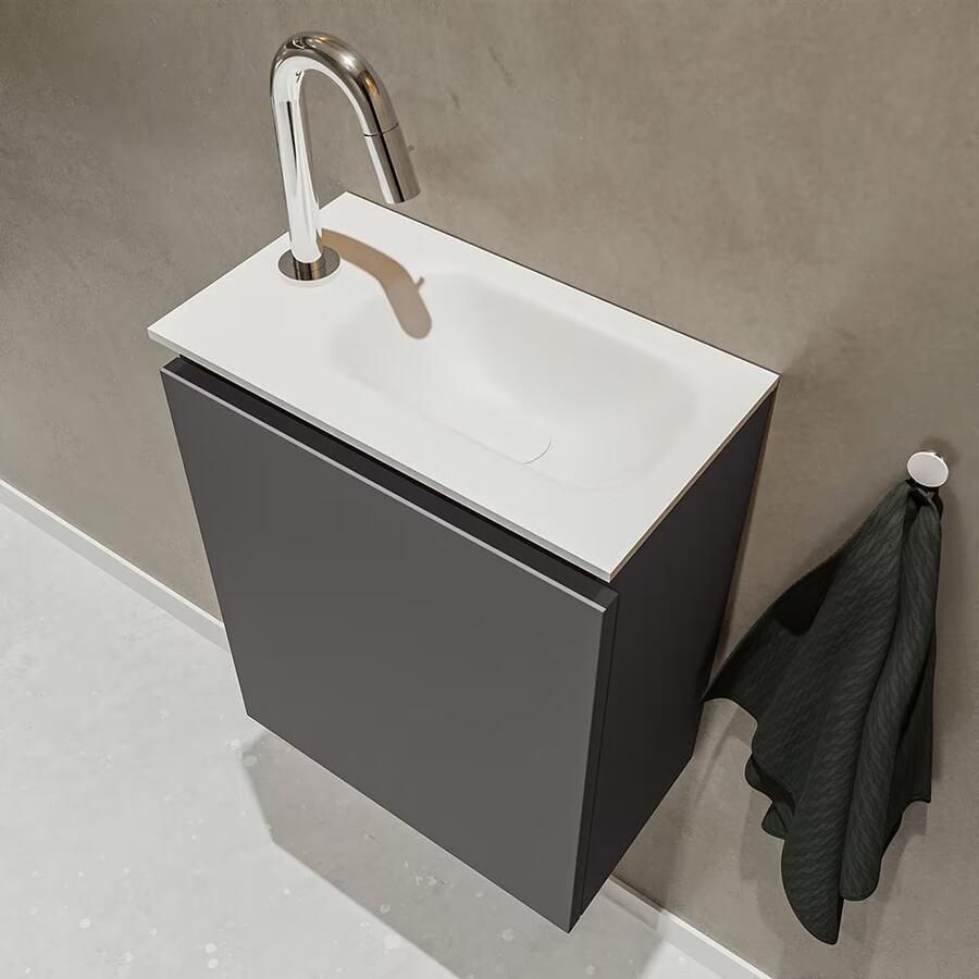 Mondiaz TURE Fonteinset 40x23x50cm 1 kraangat 1 deur darkgrey mat Wasbak rechts Solid Surface Wit FK75341065 - Foto 2