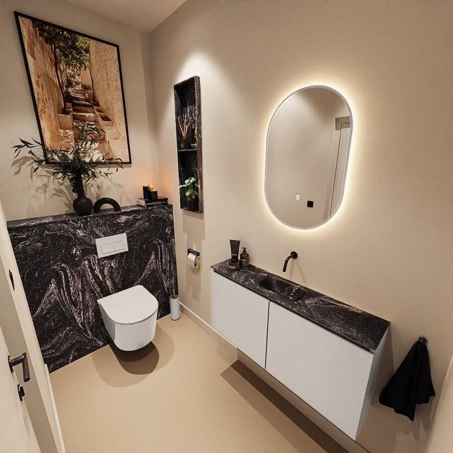 Mondiaz Toiletmeubel Ture Dlux | 100 cm | Meubelkleur Linen | Eden wastafel Lava Midden | Zonder kraangat