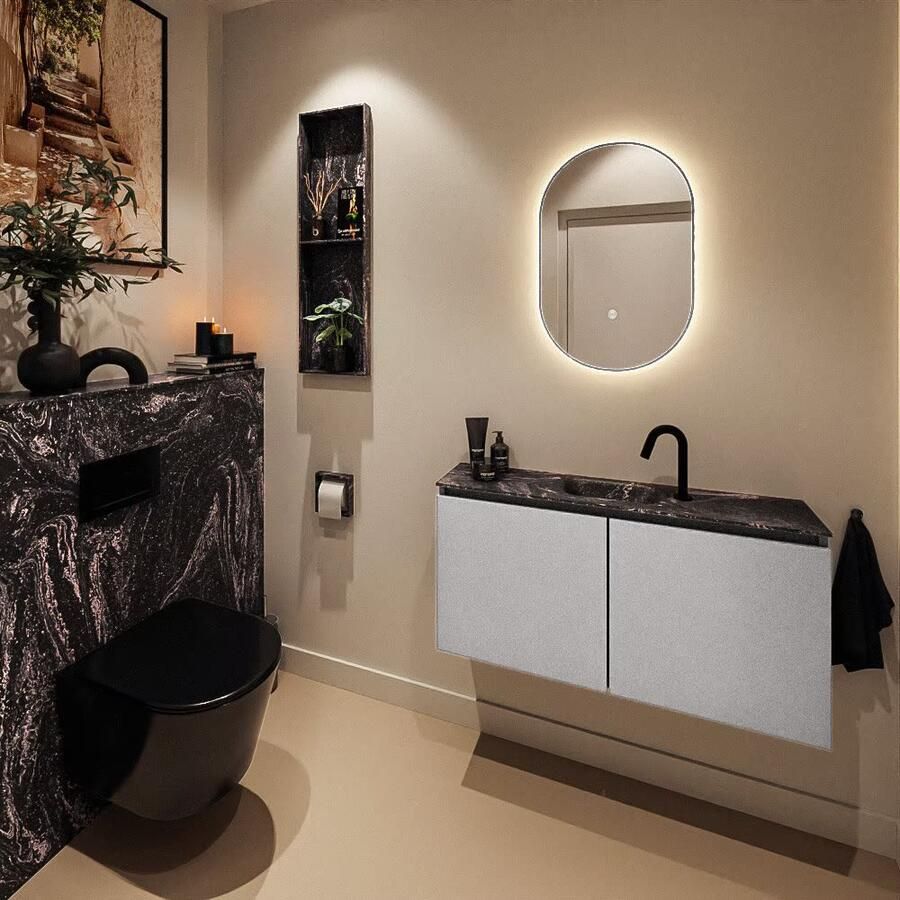 Mondiaz Toiletmeubel Ture Dlux | 100 cm | Meubelkleur Plata | Eden wastafel Lava Midden | 1 kraangat