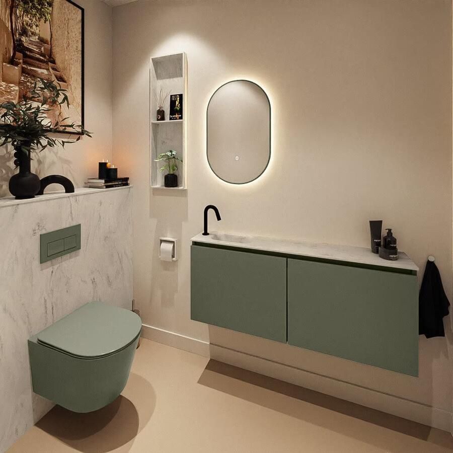 Mondiaz Toiletmeubel Ture Dlux | 120 cm | Meubelkleur Army | Eden wastafel Opalo Links | 1 kraangat