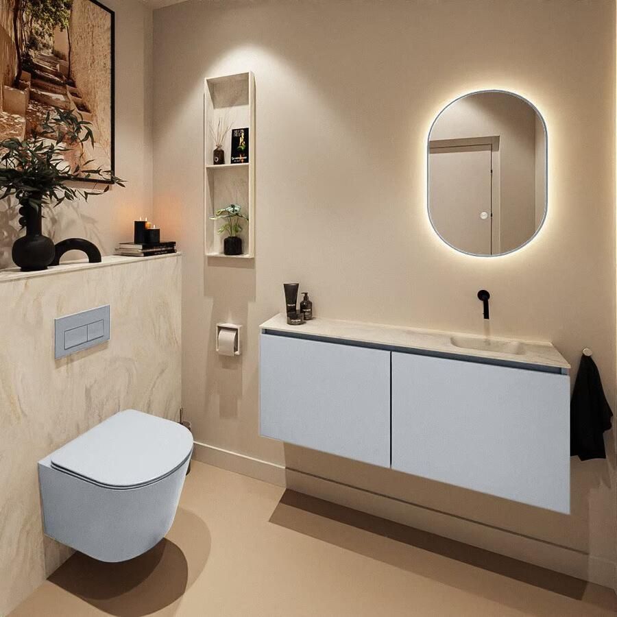 Mondiaz Toiletmeubel Ture Dlux | 120 cm | Meubelkleur Clay | Eden wastafel Ostra Rechts | Zonder kraangat