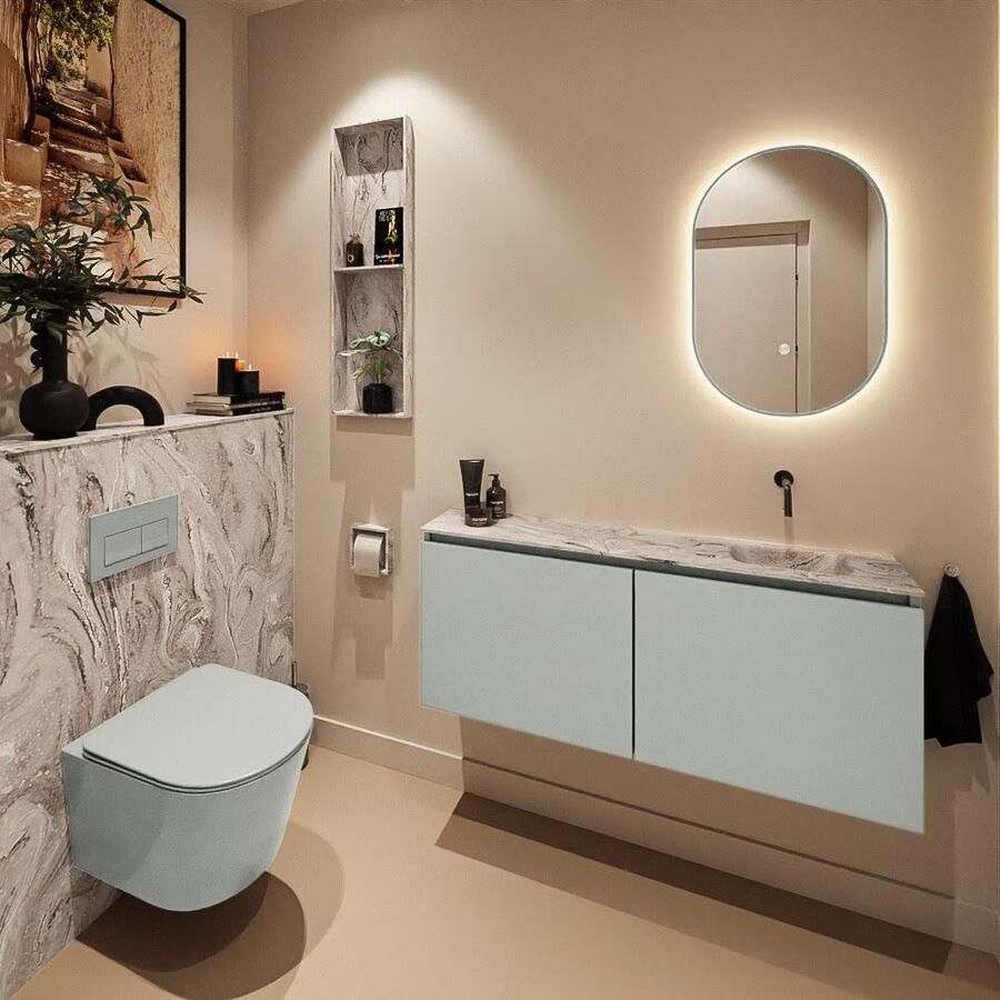 Mondiaz Toiletmeubel Ture Dlux | 120 cm | Meubelkleur Greey | Eden wastafel Glace Rechts | Zonder kraangat