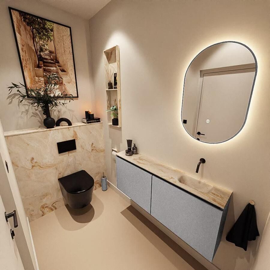 Mondiaz Toiletmeubel Ture Dlux | 120 cm | Meubelkleur Plata | Eden wastafel Frappe Rechts | Zonder kraangat - Foto 1