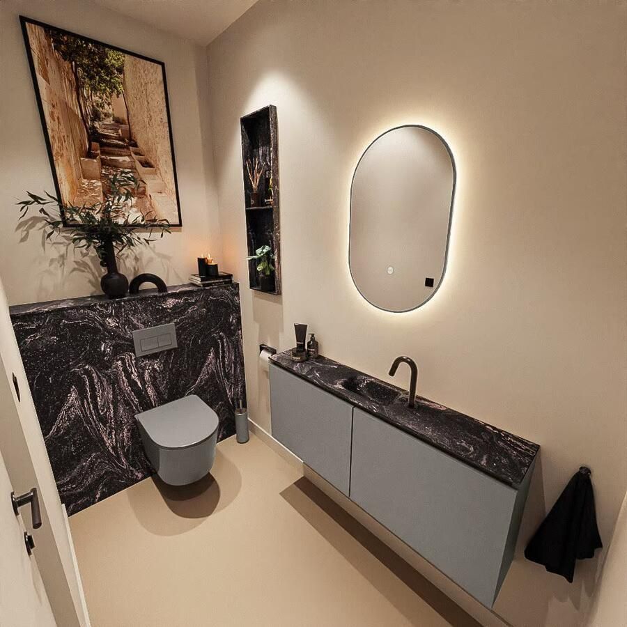 Mondiaz Toiletmeubel Ture Dlux | 120 cm | Meubelkleur Smoke | Eden wastafel Lava Midden | 1 kraangat