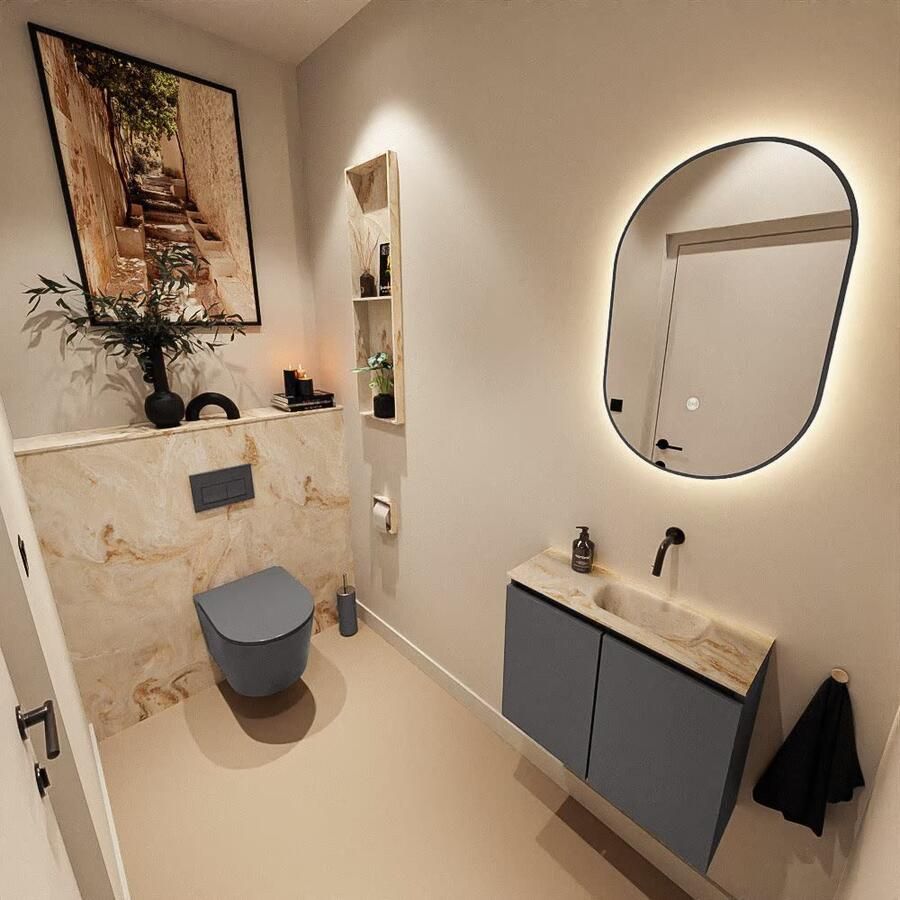 Mondiaz Toiletmeubel Ture Dlux | 60 cm | Meubelkleur Dark Grey | Eden wastafel Frappe Rechts | Zonder kraangat - Foto 3