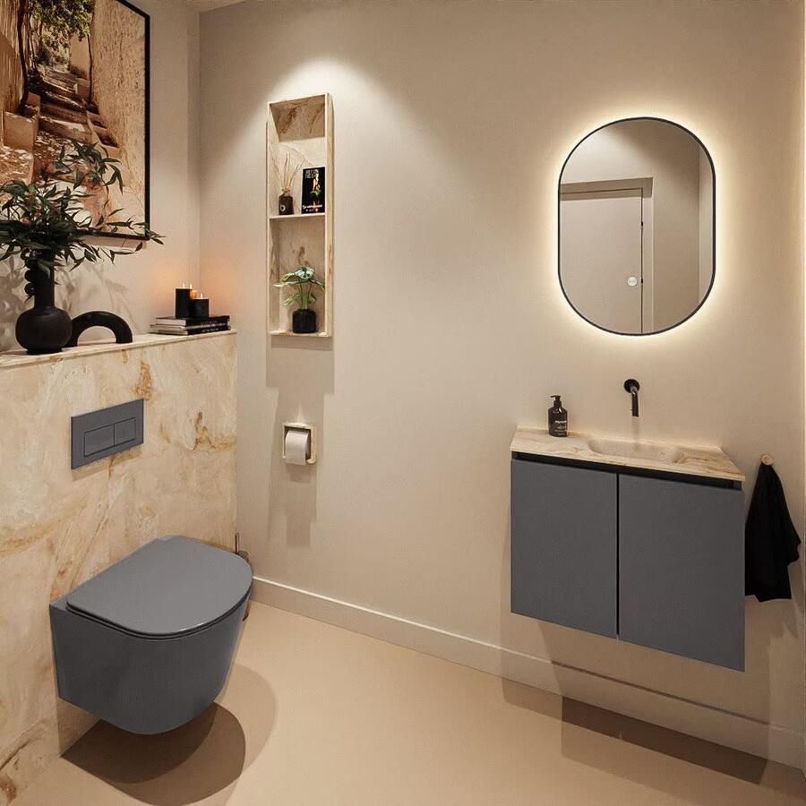Mondiaz Toiletmeubel Ture Dlux | 60 cm | Meubelkleur Dark Grey | Eden wastafel Frappe Rechts | Zonder kraangat