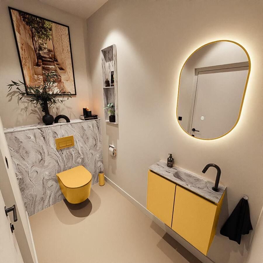 Mondiaz Toiletmeubel Ture Dlux | 60 cm | Meubelkleur Ocher | Eden wastafel Glace Rechts | 1 kraangat - Foto 3