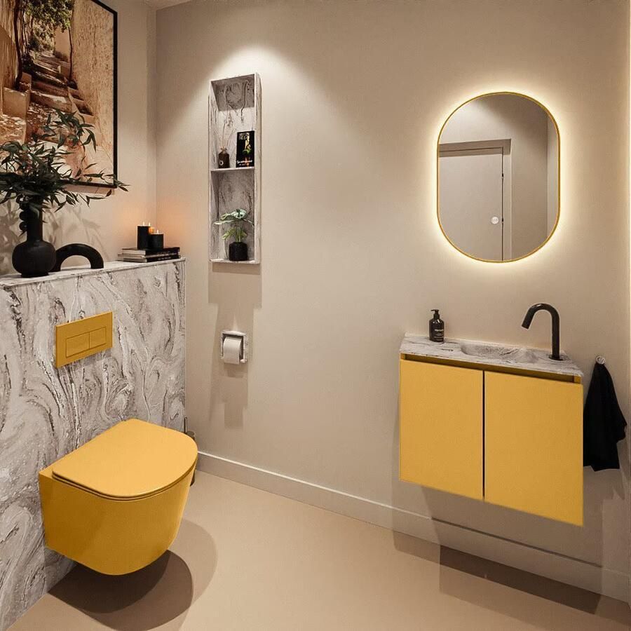 Mondiaz Toiletmeubel Ture Dlux | 60 cm | Meubelkleur Ocher | Eden wastafel Glace Rechts | 1 kraangat