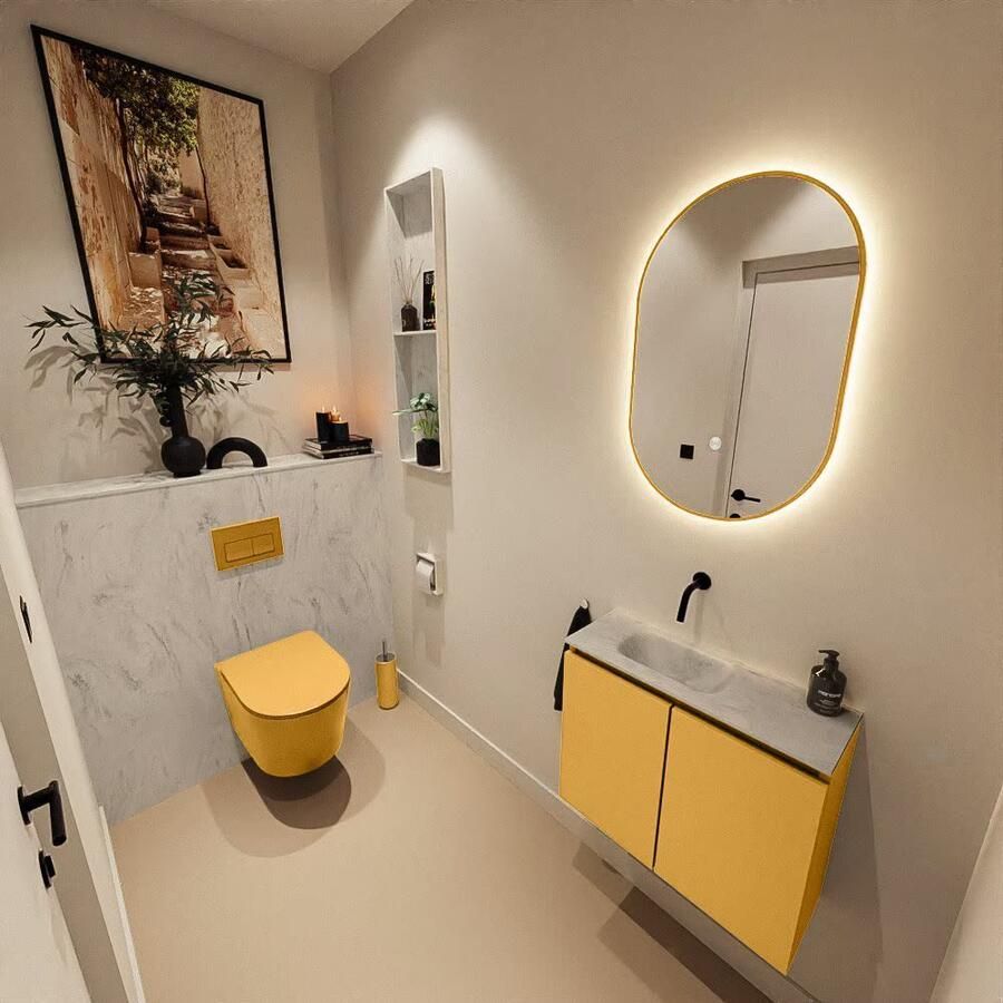 Mondiaz Toiletmeubel Ture Dlux | 60 cm | Meubelkleur Ocher | Eden wastafel Opalo Links | Zonder kraangat - Foto 3