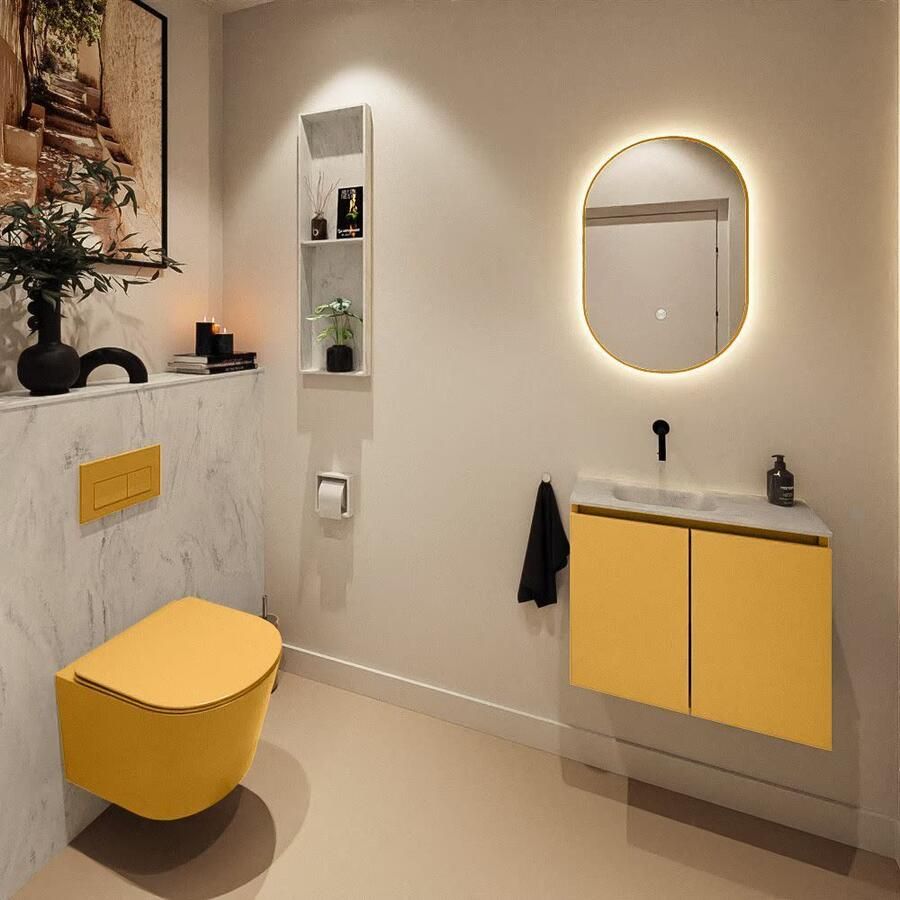 Mondiaz Toiletmeubel Ture Dlux | 60 cm | Meubelkleur Ocher | Eden wastafel Opalo Links | Zonder kraangat - Foto 1