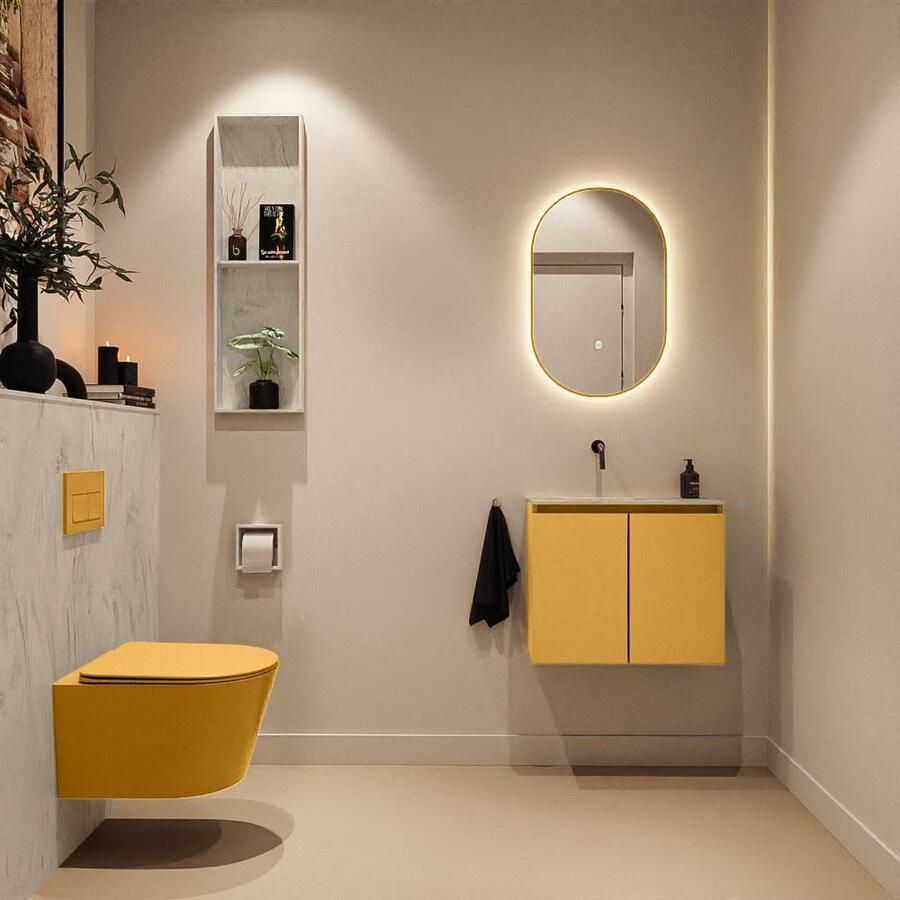 Mondiaz Toiletmeubel Ture Dlux | 60 cm | Meubelkleur Ocher | Eden wastafel Opalo Links | Zonder kraangat - Foto 2