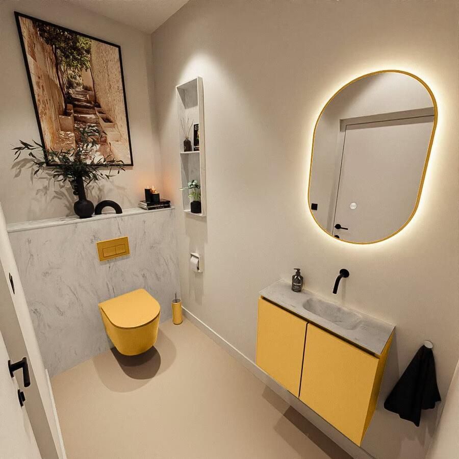 Mondiaz Toiletmeubel Ture Dlux | 60 cm | Meubelkleur Ocher | Eden wastafel Opalo Rechts | Zonder kraangat - Foto 3
