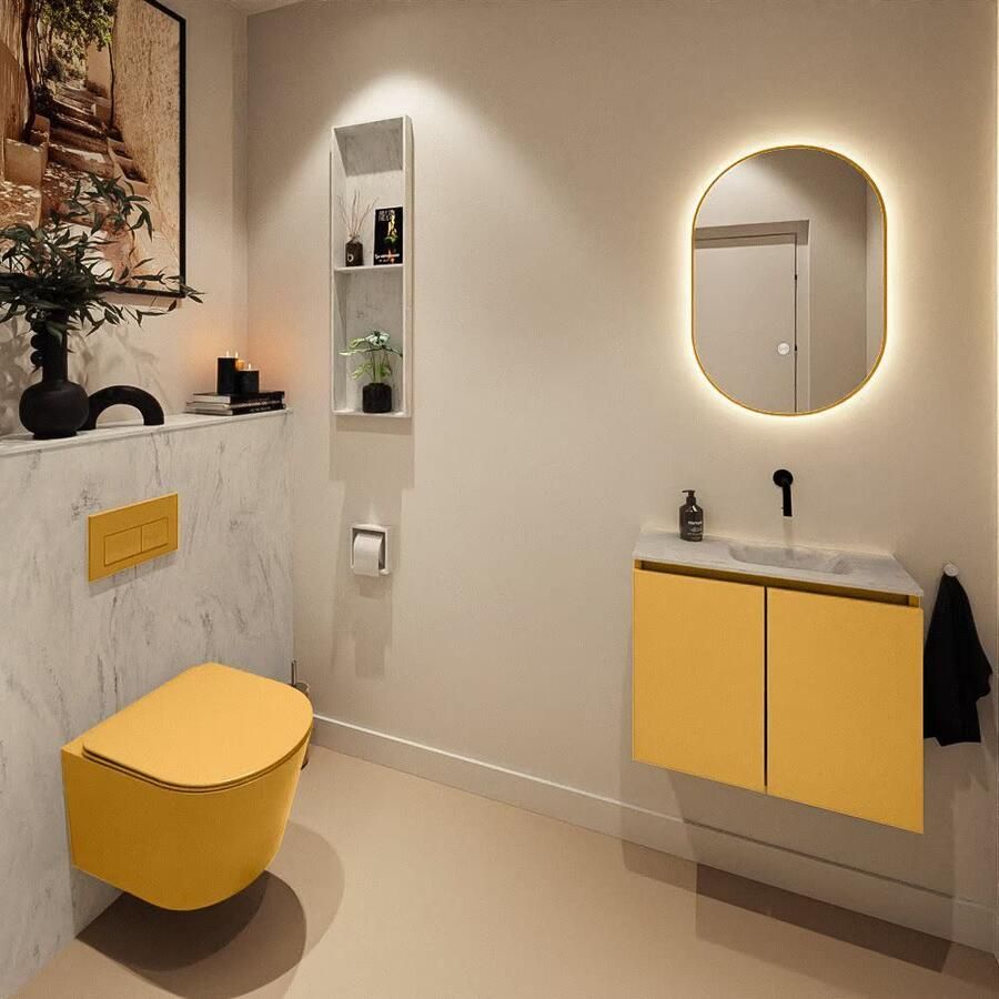 Mondiaz Toiletmeubel Ture Dlux | 60 cm | Meubelkleur Ocher | Eden wastafel Opalo Rechts | Zonder kraangat