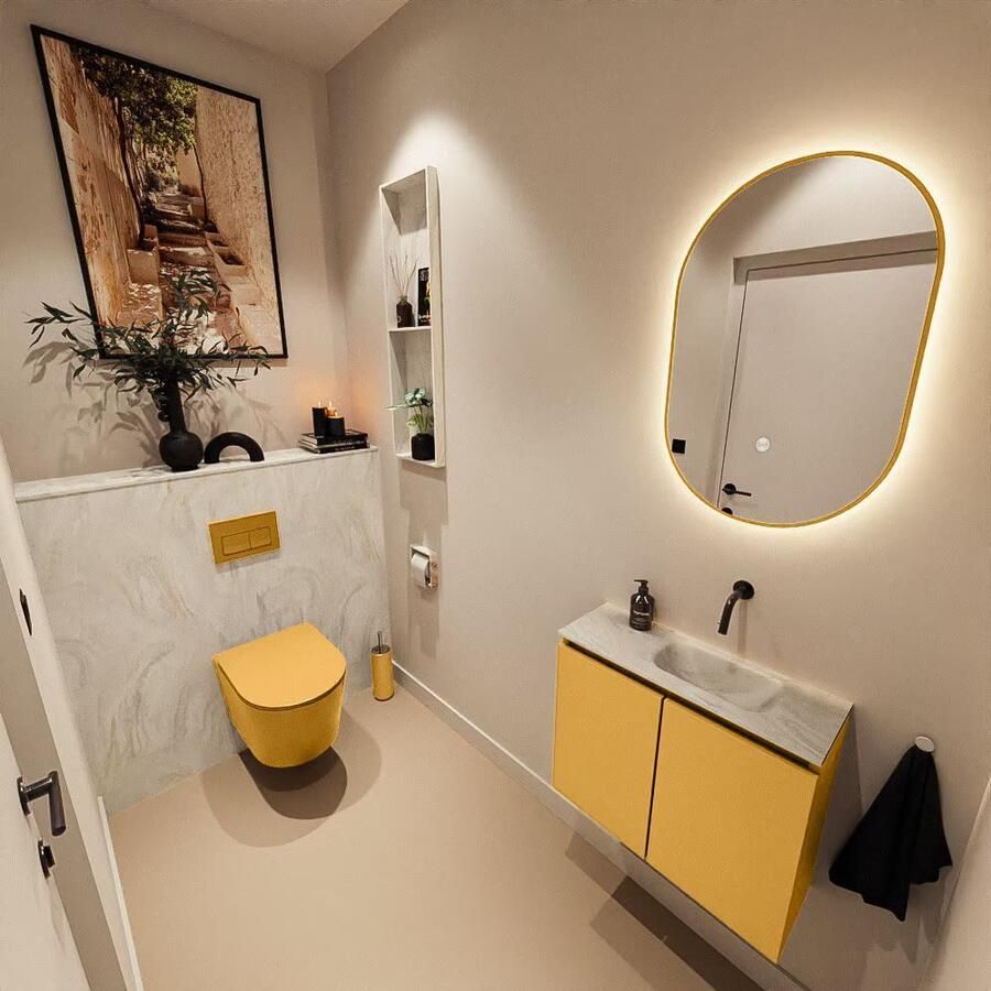 Mondiaz Toiletmeubel Ture Dlux | 60 cm | Meubelkleur Ocher | Eden wastafel Ostra Rechts | Zonder kraangat