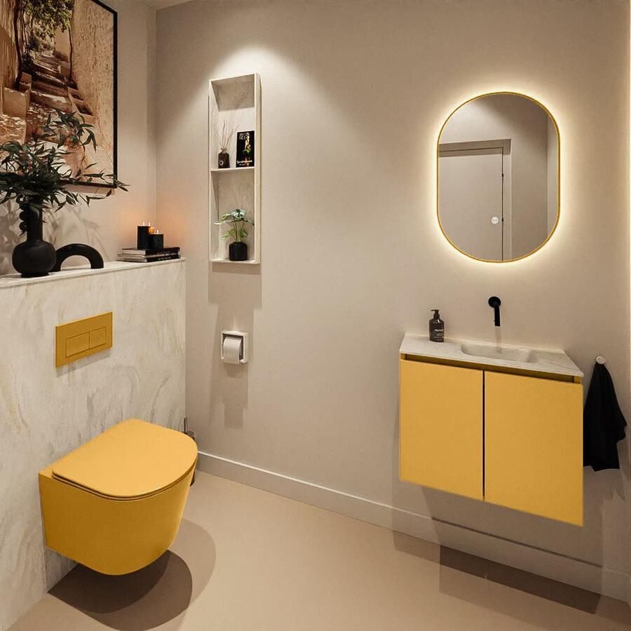 Mondiaz Toiletmeubel Ture Dlux | 60 cm | Meubelkleur Ocher | Eden wastafel Ostra Rechts | Zonder kraangat - Foto 2