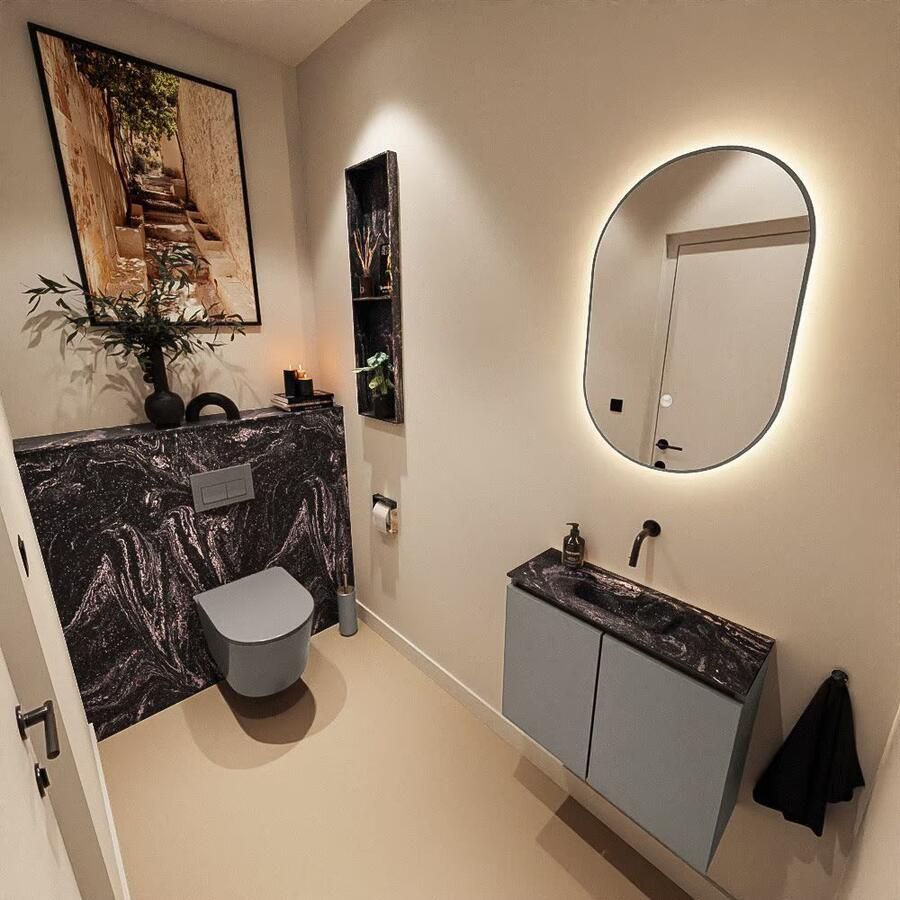 Mondiaz Toiletmeubel Ture Dlux | 60 cm | Meubelkleur Smoke | Eden wastafel Lava Midden | Zonder kraangat