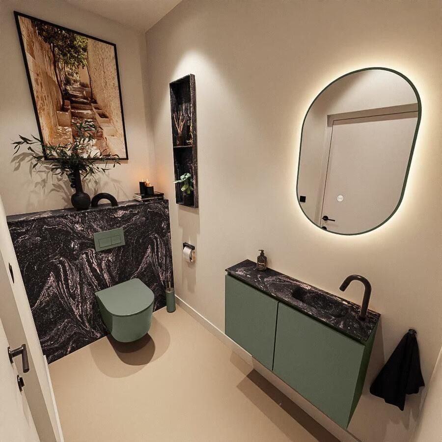 Mondiaz Toiletmeubel Ture Dlux | 80 cm | Meubelkleur Army | Eden wastafel Lava Rechts | 1 kraangat