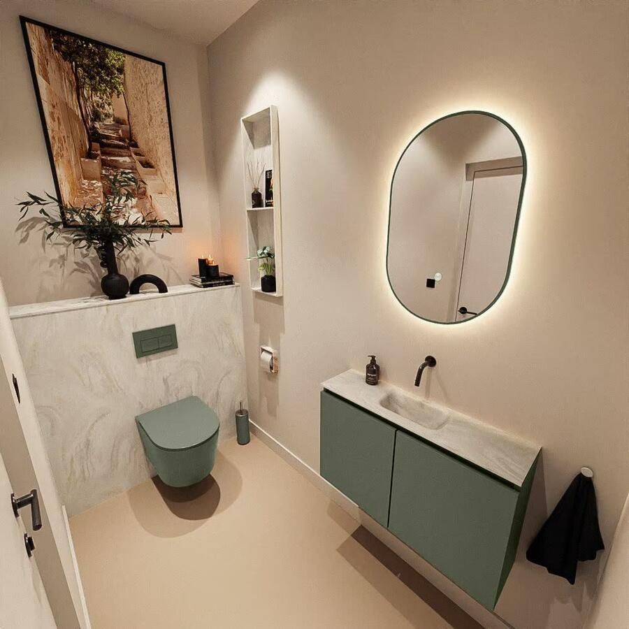 Mondiaz Toiletmeubel Ture Dlux | 80 cm | Meubelkleur Army | Eden wastafel Ostra Midden | Zonder kraangat