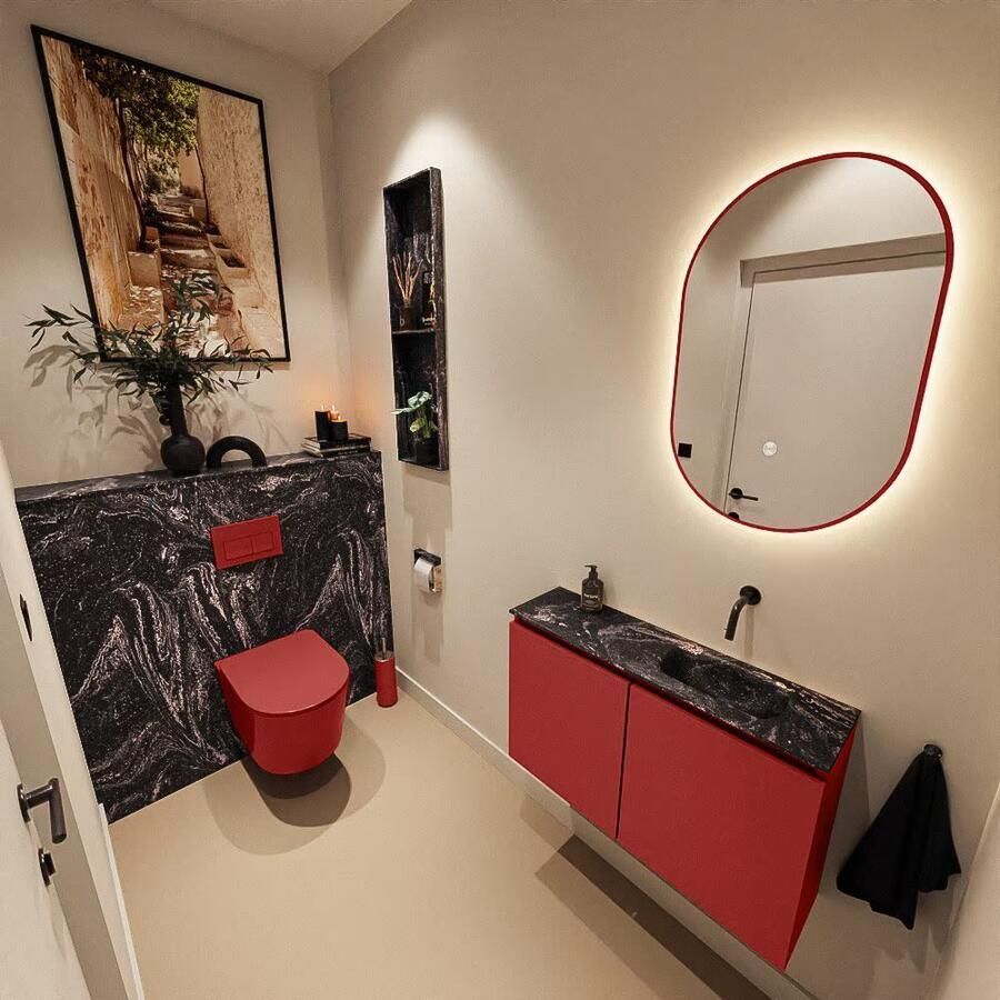 Mondiaz Toiletmeubel Ture Dlux | 80 cm | Meubelkleur Fire | Eden wastafel Lava Rechts | Zonder kraangat