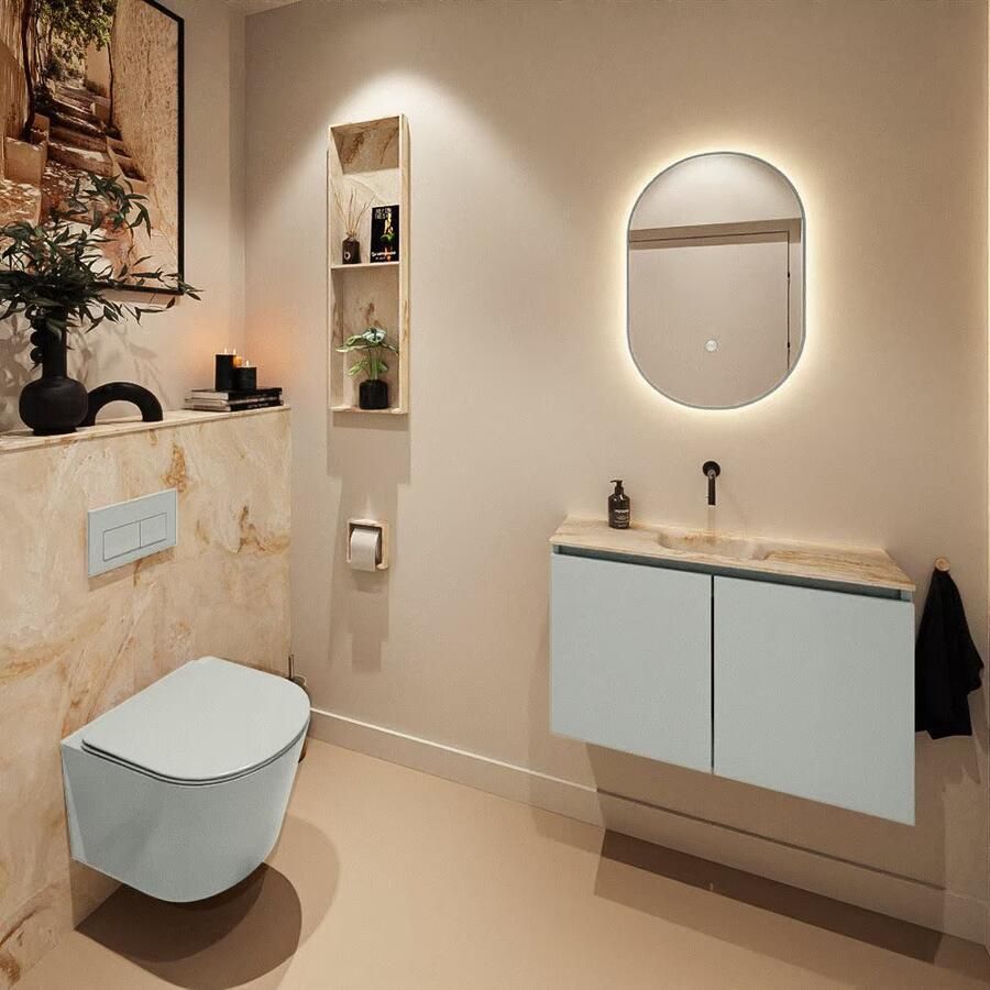 Mondiaz Toiletmeubel Ture Dlux | 80 cm | Meubelkleur Greey | Eden wastafel Frappe Midden | Zonder kraangat