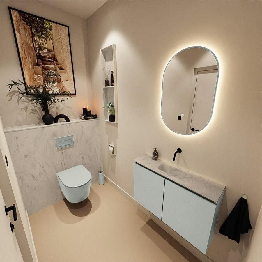 Mondiaz Toiletmeubel Ture Dlux | 80 cm | Meubelkleur Greey | Eden wastafel Opalo Midden | Zonder kraangat