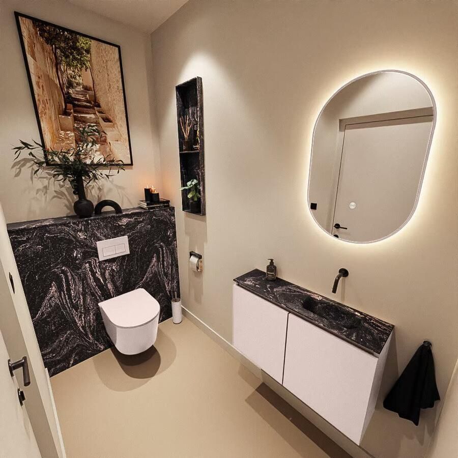 Mondiaz Toiletmeubel Ture Dlux | 80 cm | Meubelkleur Rosee | Eden wastafel Lava Rechts | Zonder kraangat