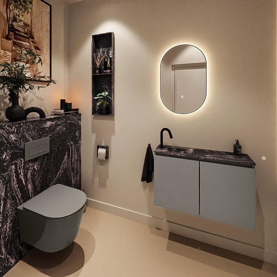 Mondiaz Toiletmeubel Ture Dlux | 80 cm | Meubelkleur Smoke | Eden wastafel Lava Links | 1 kraangat